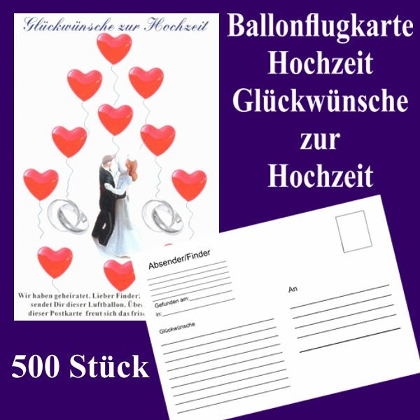 Ballonflugkarten Hochzeit, Glückwünsche zur Hochzeit, 500 Postkarten