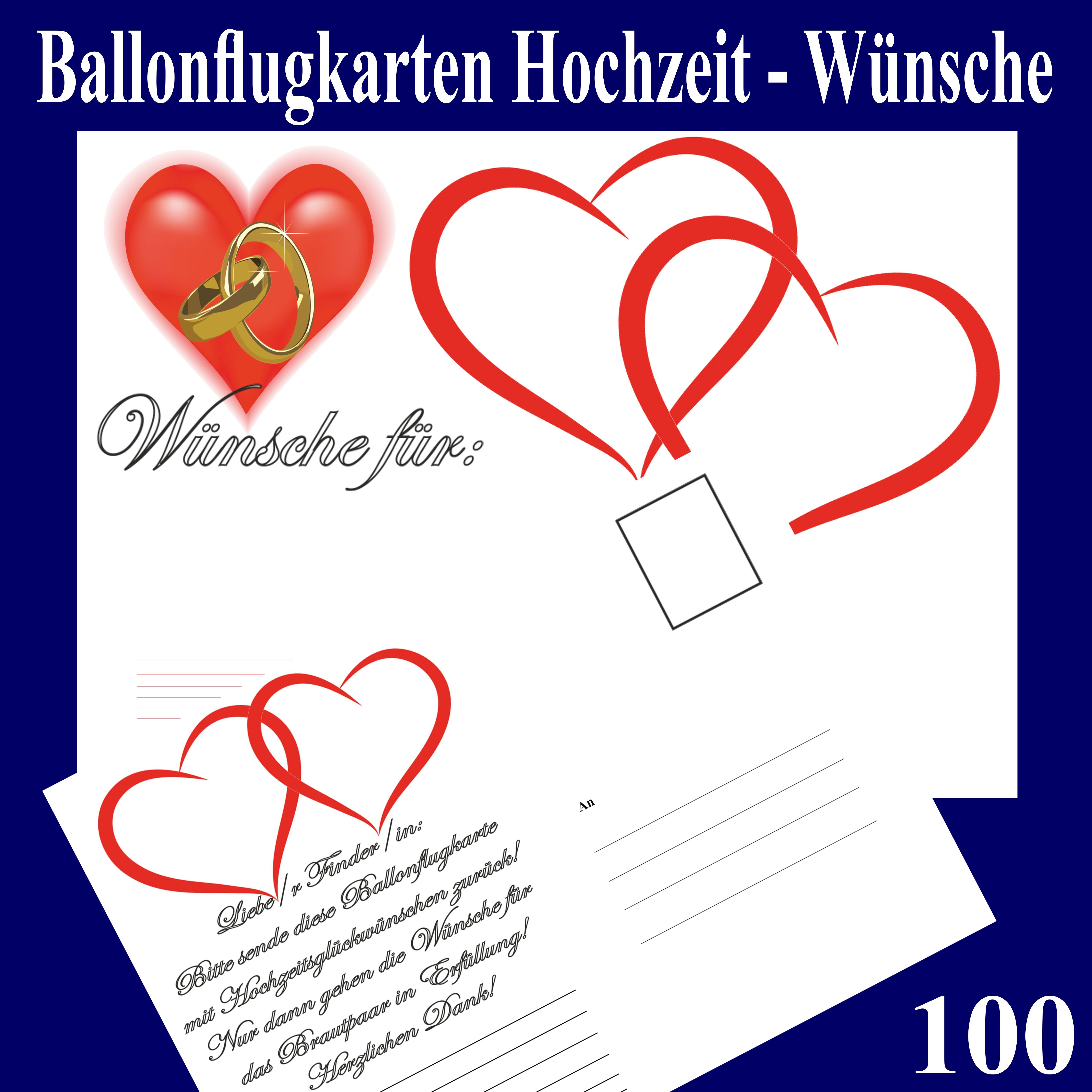 Ballonflugkarten Hochzeit, Wünsche für das Brautpaar, 100 Postkarten für Lu...