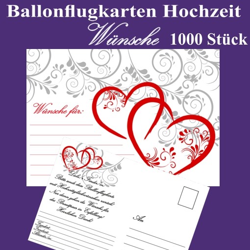 Ballonflugkarten Hochzeit Wunsche Fur Das Hochzeitspaar 1000 Postkarten Zum Anhangen An Luftballons