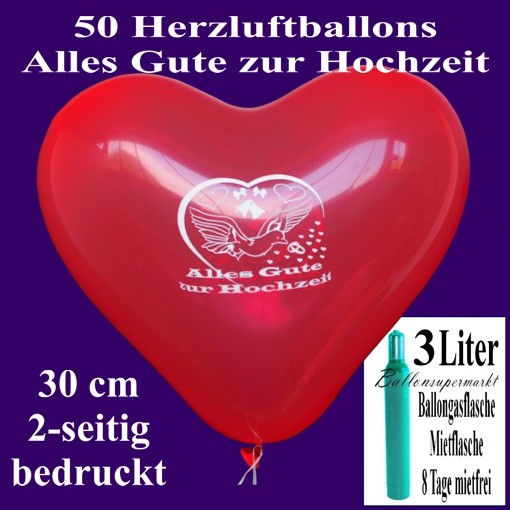 Helium Set 50 Herzballons Luftballons zur Hochzeit Hochzeitsballons Rot 