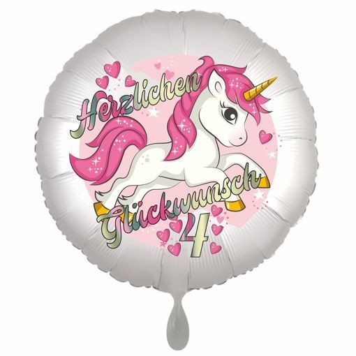 Einhorn Luftballon zum 4. Geburtstag mit Helium-Ballongas - Einhorn