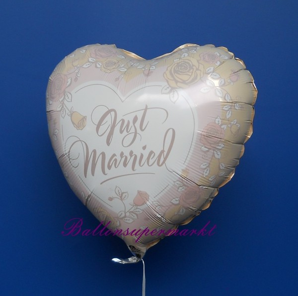 6 Herzluftballons zur Hochzeit Just Married, Folienballon inklusive Helium