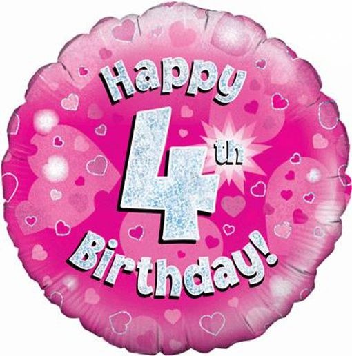 Luftballon aus Folie mit Helium, 4. Geburtstag, Pink, Mädchen