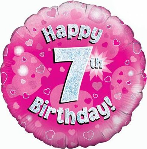 Folienballon 7. Geburtstag Pink Mädchen, Folienballon mit Helium