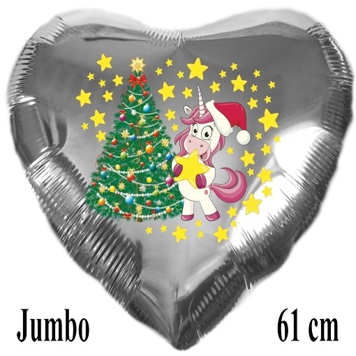Grosser Folienballon Einhorn Mit Weihnachtsbaum Frohe Weihnachten Herzluftballon Silber 61 Cm Zu Weihnachten Mit Helium
