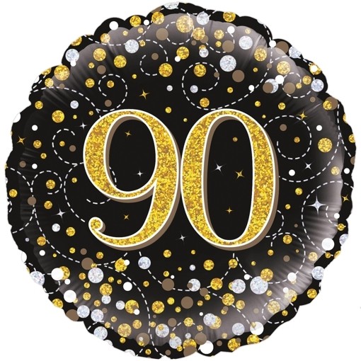 Geburtstagsbanner 90. Geburtstag – 3,9 M Lang, Holografisch Schwarz-Gold, Für Innen & Außen