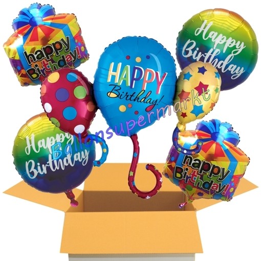 3er Set Folienballons Geburtstag – Happy Birthday, Geschenk & Sterne, Groß (bis 90 Cm)