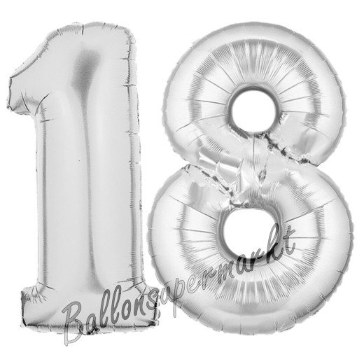 1 x Folienballon 18 Riesenluftballon 18er-Ballons silber Zahlen Luftballon Deko 