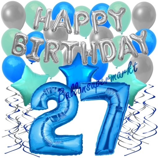34-teiliges Geburtstagsdeko-Set mit Luftballons, Happy Birthday Blue