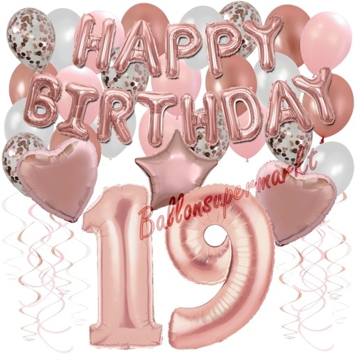 Happy Birthday Dream Rose Gold Geburtstagsdeko Set Mit Luftballons Zum 19 Geburtstag 42 Teilig