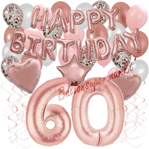 Folienballon Zahl 60 Heliumballon HAPPY BIRTHDAY in Pink Geburtstag 50cm Ø 