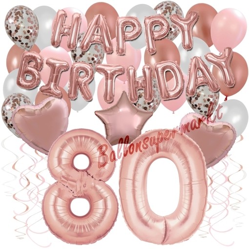 Rosette Ballons Happy Birthday Zahl 80 Jahre Geschenkverpackung 