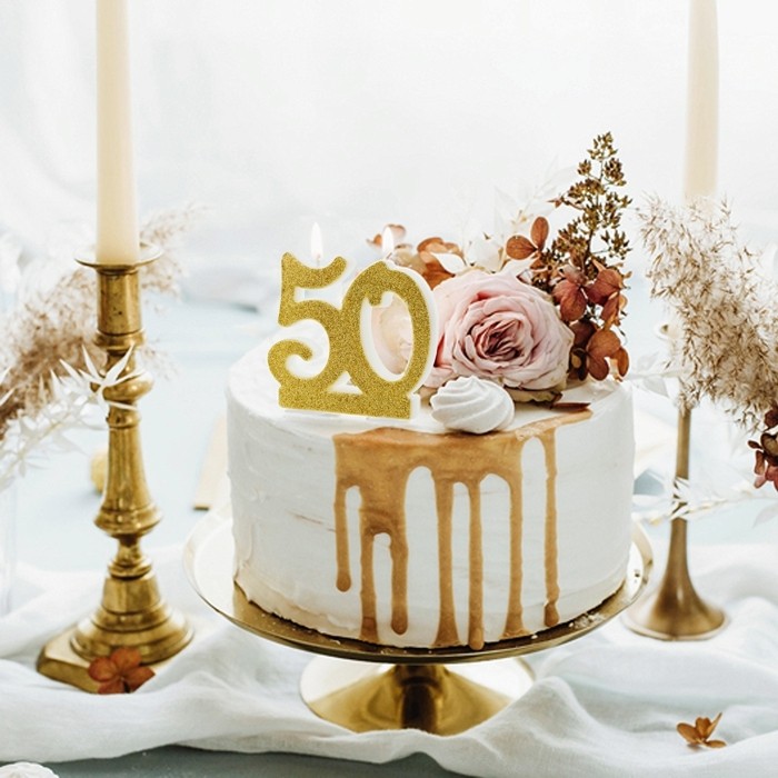 Zahlenkerze Gold Glitter 50 Kerze zum 50 Geburtstag und Jubil 228 um