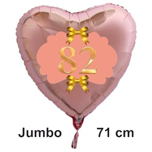 Großer Herzluftballon Roségold zum 82. Geburtstag, 71 cm ...