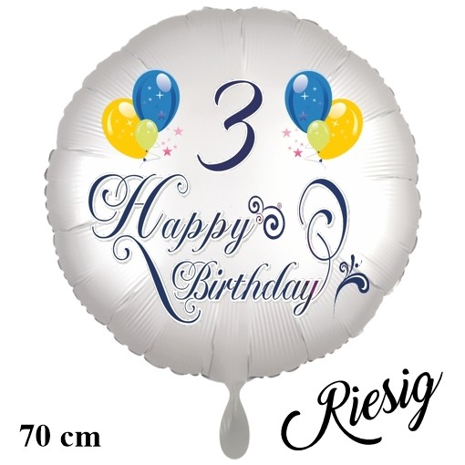 DIWULI XXL Zahlenballon '3' – Rosa Regenbogen, Ca. 90 Cm, Für Helium Oder Luft