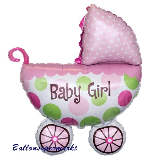 BABYWAGEN FOLIENBALLON GIRL BABY MÄDCHEN ROSA LUFTBALLON BABYSHOWER GEBURTSTAG
