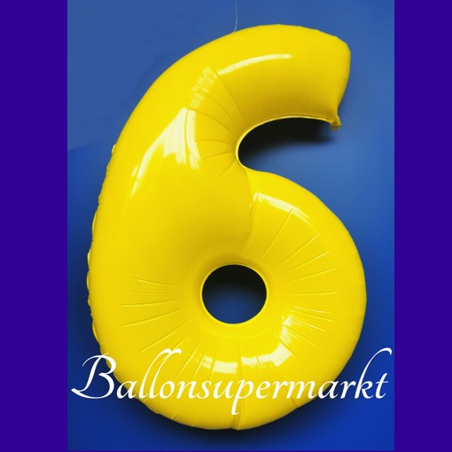 Zahlen-Luftballon aus Folie, 6, Sechs, Gelb, 100 cm groß, Folienballon ...