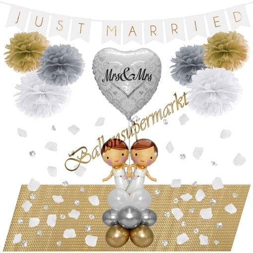 Deko Hochzeit Party "Just Married" gold bedruckt Weiße LED Luft-Ballons 12" 