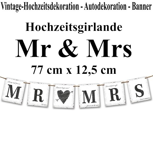 Hochzeitsauto "Mr Girlande & Mrs."Retro- 77 cm Hochzeitsdeko Hochzeitsbanner 