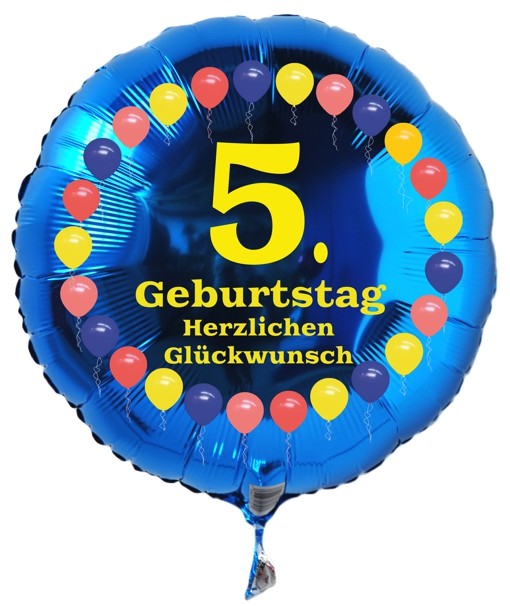 Folienballon 5. Geburtstag Balloons Blau, Folienballon mit Helium