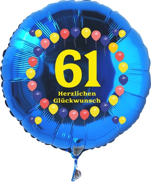 Folienballon 61. Geburtstag Balloons Blau, Folienballon mit Helium