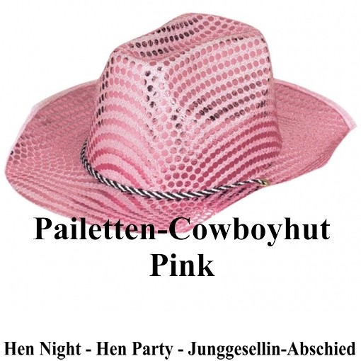 Pailetten-Cowboyhut Pink, Hen Party Junggesellinnenabschied