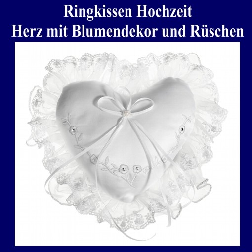 Ringkissen Hochzeit Cremeweiß – 20x20cm, Mit Strass-Herz & Perlen, Inkl. Schleifen Zum Festbinden Der Trauringe