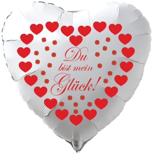 Herzluftballon in Weiß "Du bist mein Glück!" zum Valentinstag mit...