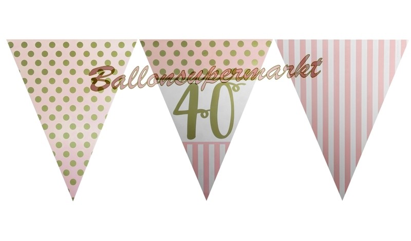 Wimpelkette Pink Chic 40, Dekoration 40. Geburtstag