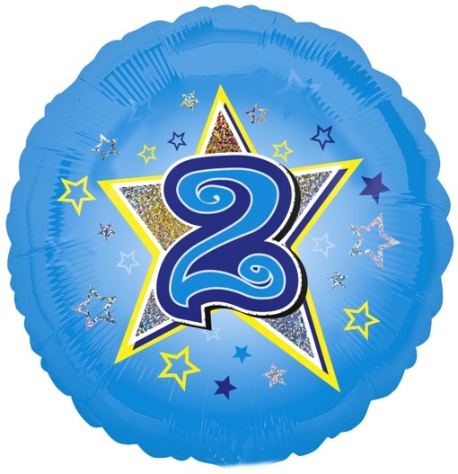 Folienballon 2. Geburtstag Blau Junge, Folienballon mit Helium
