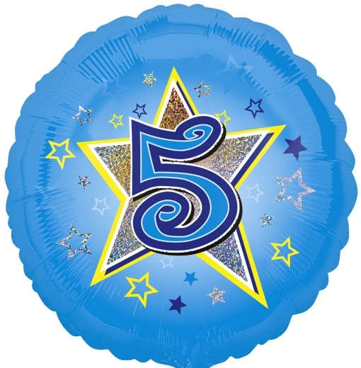 Folienballon 5. Geburtstag Blau Junge, Folienballon mit Helium