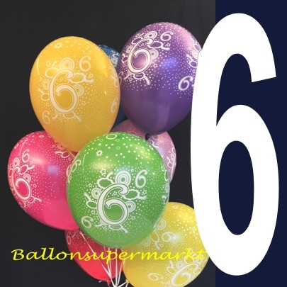 Latex-Luftballons Ø 30cm 10 Stk Zahl "6"  Ballons Geburtstag Jubiläum
