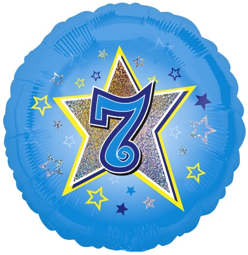 Folienballon 7. Geburtstag Blau Junge, Folienballon mit Helium