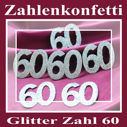 1 St/ück silber Creative Party H118 Glitzer-Tischdekoration Zahl 60 silberfarben