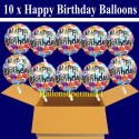 10 Geburtstags-Luftballons Happy Birthday Balloons, Holografisch, inklusive Helium