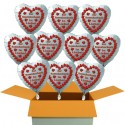 10 weiße Herzluftballons, "Zur Rosenhochzeit in Liebe!" , inklusive Helium
