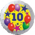 Luftballon aus Folie, 10. Geburtstag, Luftballons und Sterne Zahl 10, ohne Helium