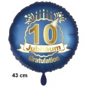 Luftballon aus Folie zum 10. Jubiläum, Satin de Luxe, blau, 43 cm, inklusive Helium-Ballongas
