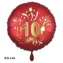 Luftballon aus Folie zum 10. Jubiläum, Satin de Luxe, rot, 43 cm, inklusive Helium-Ballongas