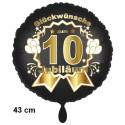 Luftballon aus Folie zum 10. Jubiläum, Satin de Luxe, schwarz, 43 cm, inklusive Helium-Ballongas