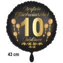 Luftballon aus Folie zum 10. Jubiläum, Satin de Luxe, schwarz, 43 cm, inklusive Helium-Ballongas