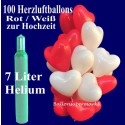 Hochzeit Herzballons Maxi-Set 1 Rot-Weiss / 100er