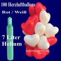 Maxi-Set 1R-W, 100 rote u. weiße Herzluftballons mit Helium