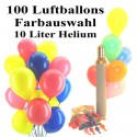 Maxi-Set 2A, 100 bunte Luftballons mit Helium (Farbauswahl)