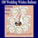 100 Luftballons aus Folie, Hochzeit, Wedding Wishes mit dem Helium-Mehrweg-Behälter