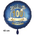 Luftballon aus Folie zum 100. Jubiläum, Satin de Luxe, blau, 43 cm, inklusive Helium-Ballongas