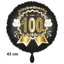 Luftballon aus Folie zum 100. Jubiläum, Satin de Luxe, schwarz, 43 cm, inklusive Helium-Ballongas
