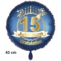 Luftballon aus Folie zum 15. Jubiläum, Satin de Luxe, blau, 43 cm, inklusive Helium-Ballongas