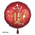 Luftballon aus Folie zum 15. Jubiläum, Satin de Luxe, rot, 43 cm, inklusive Helium-Ballongas