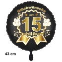 Luftballon aus Folie zum 15. Jubiläum, Satin de Luxe, schwarz, 43 cm, inklusive Helium-Ballongas